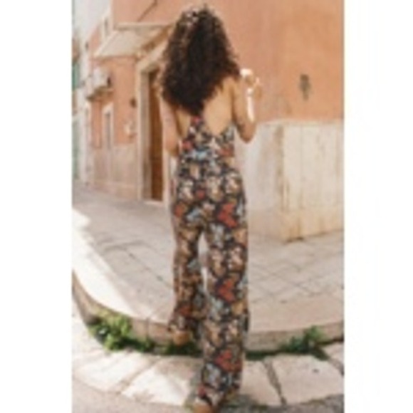 NWT Spell Flora Jumpsuit Mystic Navy Floral Wide Leg Boho Size M Cottagecore - Picture 2 of 11